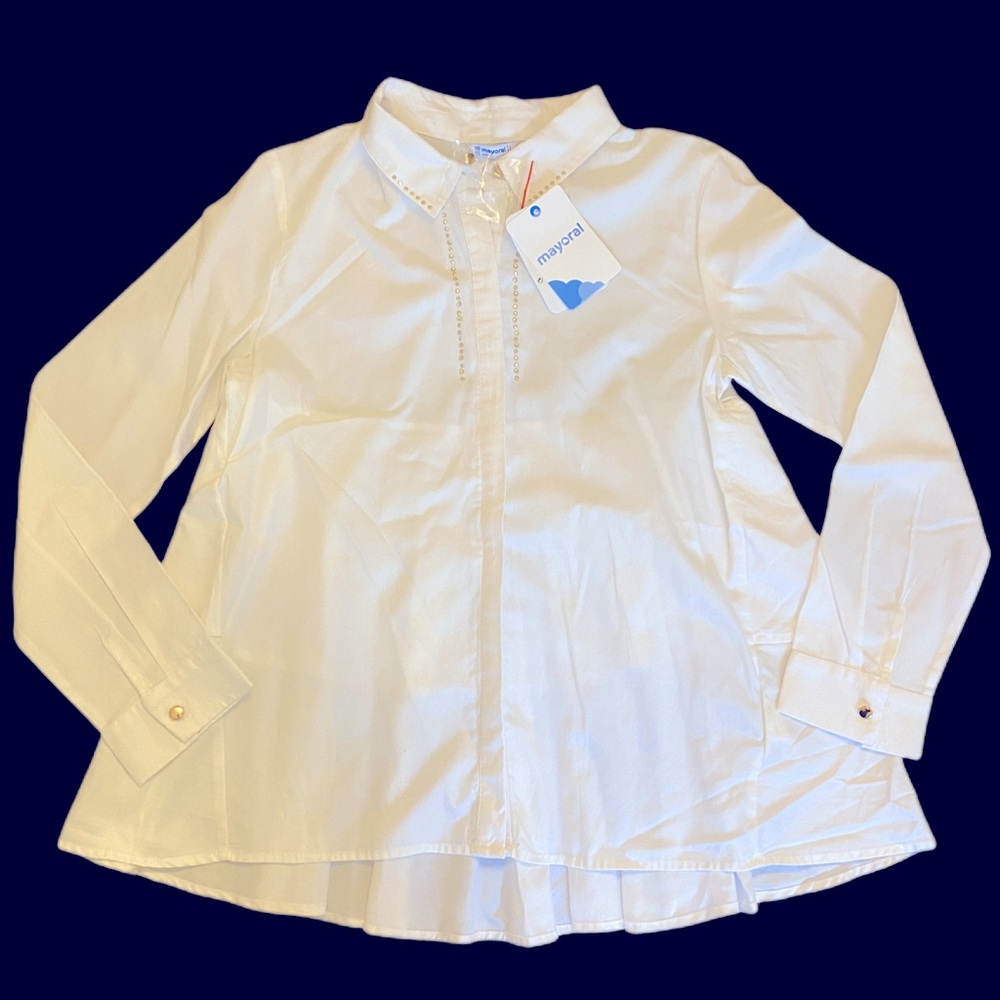 Mayoral Girl’s 16 White Flare Button Down Top